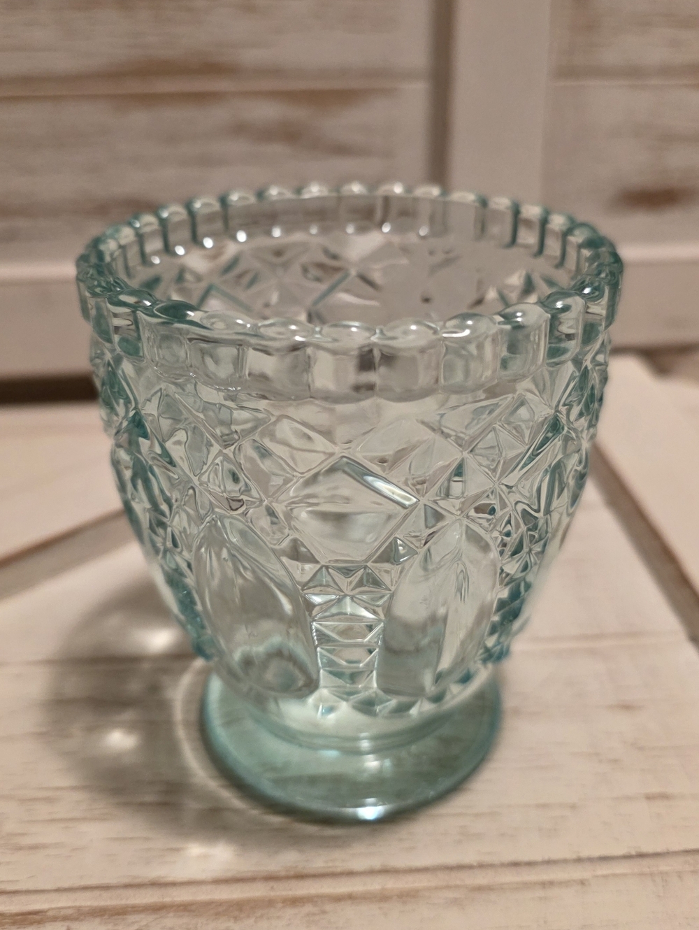 Vintage Mid-Century Ice Blue Diamond Point Footed Votive / Candy Dish/ Vase